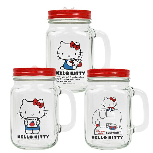 小禮堂 Hello Kitty 玻璃梅森杯 450ml
