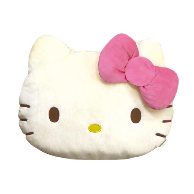 小禮堂 Hello Kitty 絨毛大臉造型抱枕 (粉蝴蝶結 復古系列)