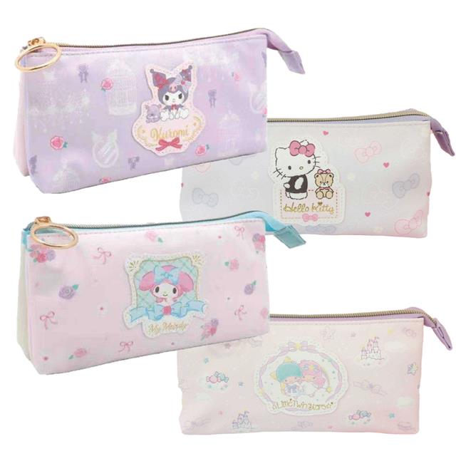 小禮堂 Sanrio 三麗鷗 雙層皮革筆袋(名牌款) Kitty 美樂蒂 酷洛米 雙子星