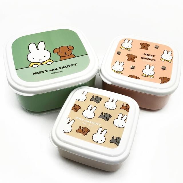 小禮堂 Miffy x Snuffy 米飛兔 方形保鮮盒3入組
