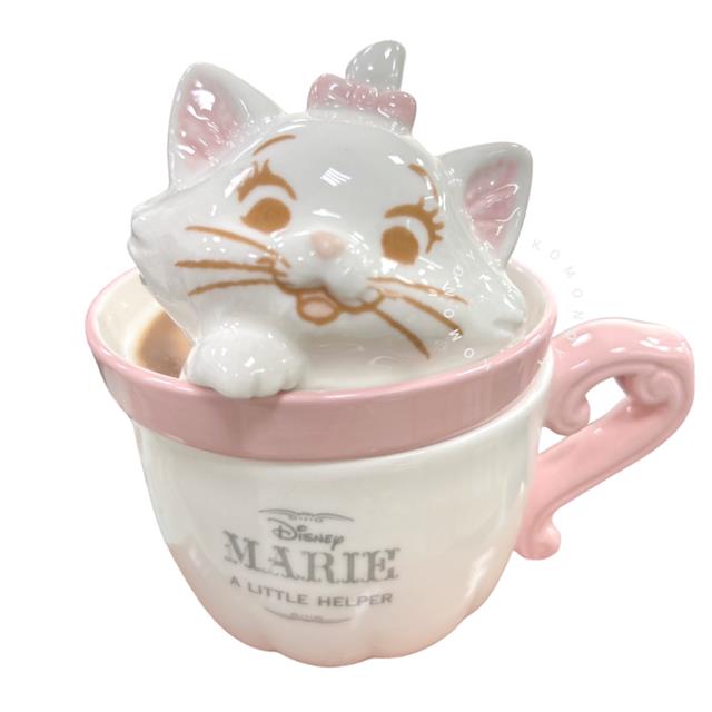 小禮堂 迪士尼 瑪麗貓 陶瓷馬克杯附蓋 240ml (白粉泡湯款)