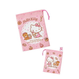 小禮堂 Hello Kitty 棉質束口袋 (粉甜點款)