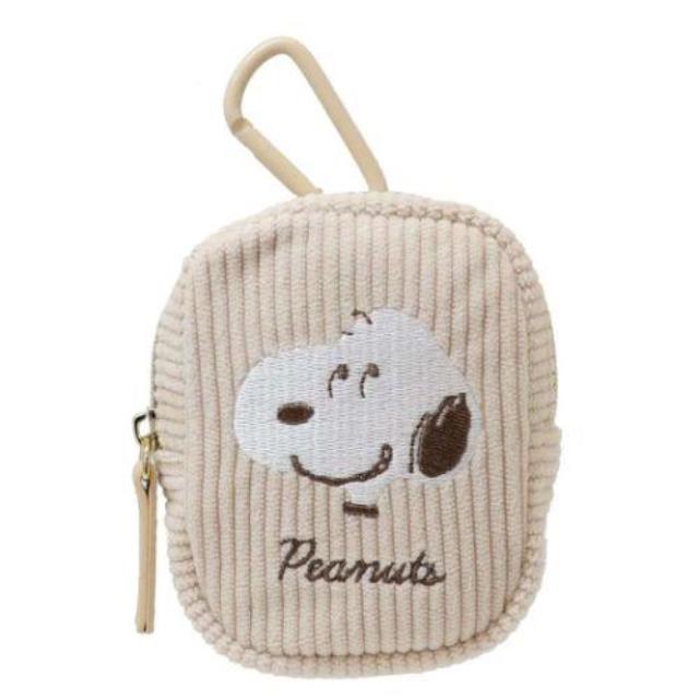 小禮堂 Snoopy 史努比 絨毛刺繡小物收納包附扣環 (燈芯絨大頭款)