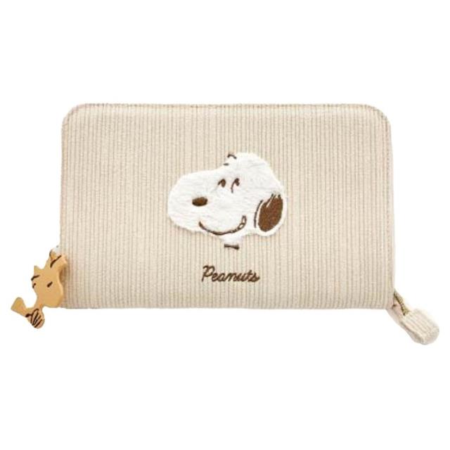 小禮堂 Snoopy 史努比 絨毛刺繡全開式多功能收納包 (燈芯絨大頭款)