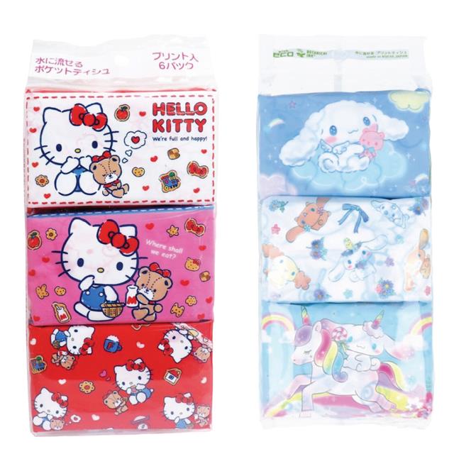 小禮堂 Sanrio 三麗鷗 袖珍包衛生紙 16枚x6包 (快樂生活) Kitty 大耳狗