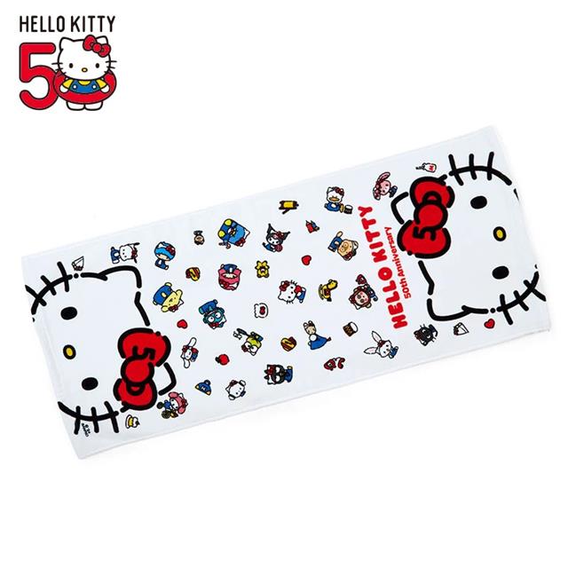 小禮堂 Hello Kitty 棉質長毛巾 34x80cm (Kitty歡慶50週年系列)