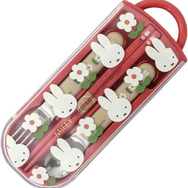 小禮堂 Miffy 米飛兔 三合一環保餐具組 (大臉花朵款)