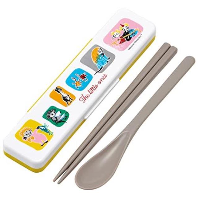 小禮堂 Moomin 嚕嚕米 掀蓋式環保筷子湯匙組 (白黃款)