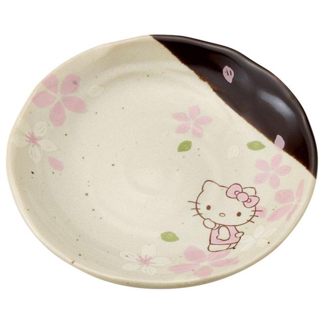 小禮堂 Hello Kitty 美濃燒 陶瓷小皿 CHMD1 SKATER (棕櫻花款)