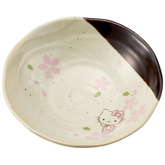 小禮堂 Hello Kitty 美濃燒 陶瓷圓盤 CHMD2 SKATER (棕櫻花款)