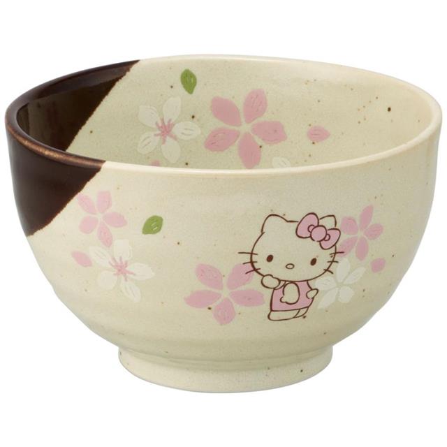 小禮堂 Hello Kitty 美濃燒 陶瓷碗 CHMB1 SKATER (棕櫻花款)