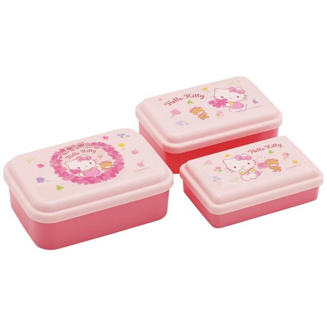 小禮堂 Hello Kitty 保鮮盒 3入組 (花圈款)