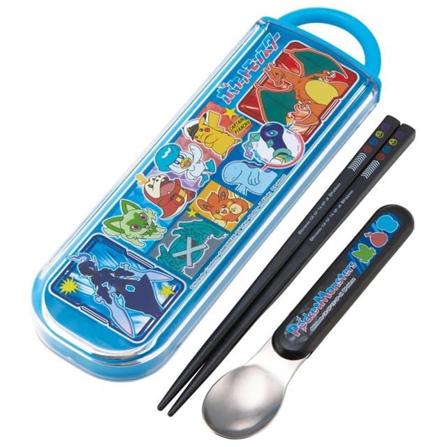 小禮堂 寶可夢 滑蓋三件式環保餐具組 (藍黑色款)