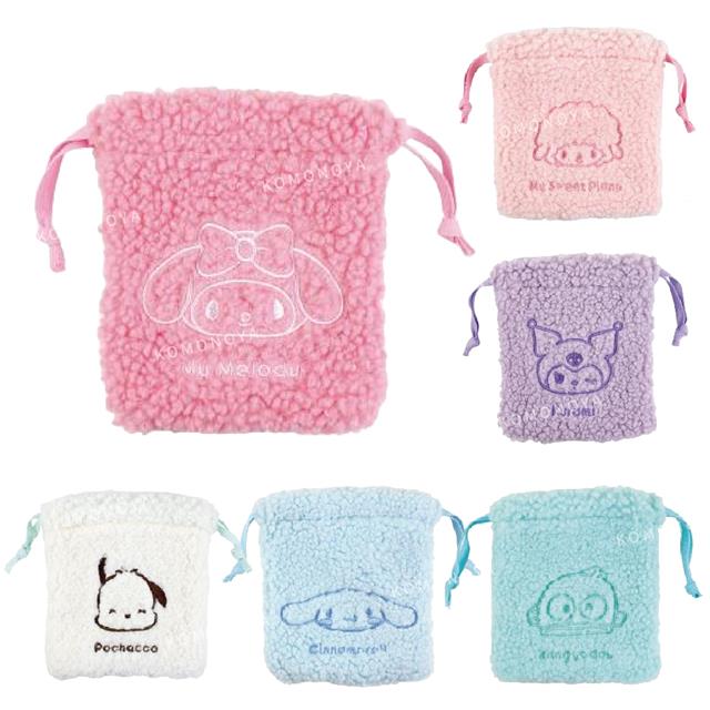 小禮堂 Sanrio 三麗鷗 羊羔毛束口袋  大頭款  酷洛米 大耳狗 人魚漢頓