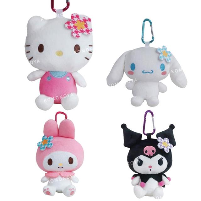 小禮堂 Sanrio 三麗鷗 絨布玩偶環保購物袋 (復古千鳥格) Kitty 美樂蒂 酷洛米 大耳狗