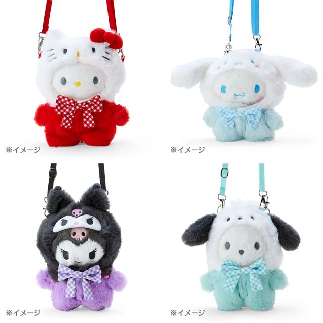 小禮堂 Sanrio 三麗鷗 絨毛造型玩偶裝附背帶 (格紋蝴蝶結 偶像應援) Kitty 酷落米 帕恰狗 7