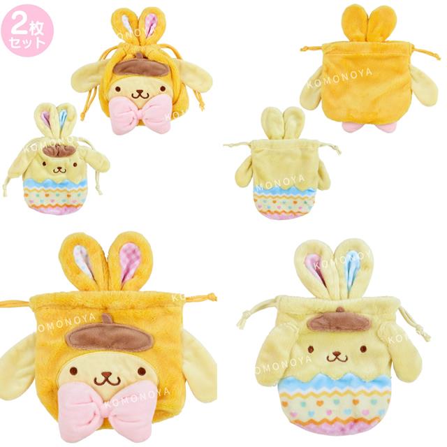 小禮堂 Sanrio 三麗鷗 絨毛造型束口袋2入組 (小兔仙子蛋蛋の幸福) Kitty 酷洛米 大耳狗 3