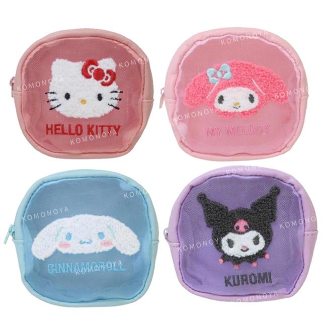 小禮堂 Sanrio 三麗鷗 方形紗網刺繡拉鍊收納包 (大臉款) Kitty 酷洛米 大耳狗