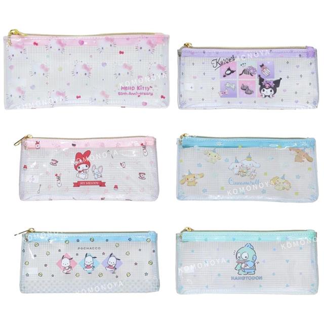 小禮堂 Sanrio 三麗鷗 PVC透明網格拉鏈筆袋 (滿版款) Kitty 酷洛米 大耳狗