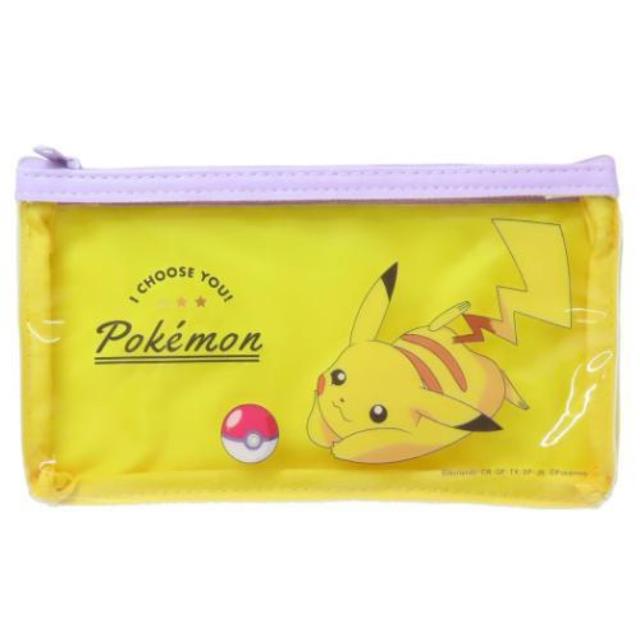 小禮堂 Pokemon 寶可夢 皮卡丘 前透明扁平筆袋 (趴姿款)