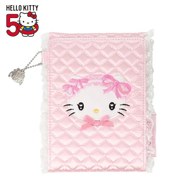 小禮堂 Sanrio 三麗鷗 Hello Kitty 菱格紋折疊立鏡 (粉紅蕾絲 50週年系列)
