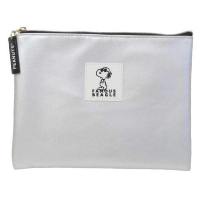 小禮堂 Snoopy 史努比 皮質扁平收納包 (銀色墨鏡款)