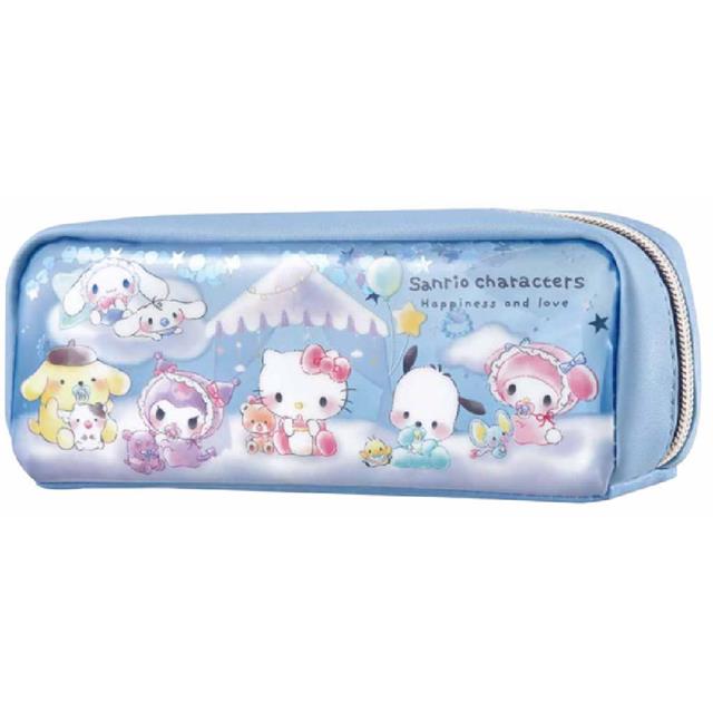 小禮堂 Sanrio 三麗鷗大集合 皮質窗口拉鍊筆袋 (藍嬰兒款)
