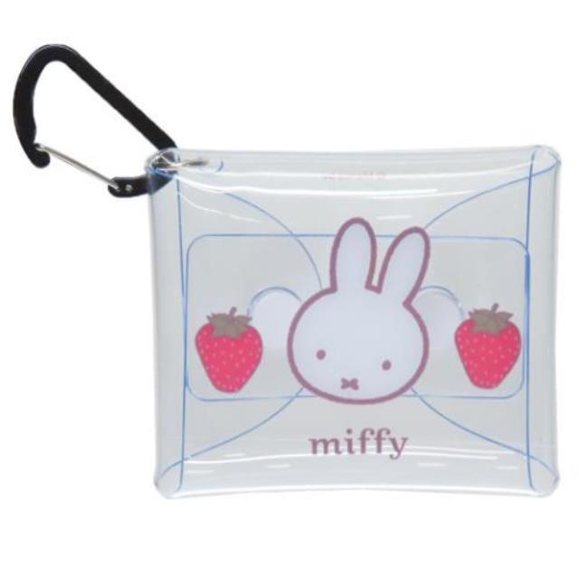 小禮堂 Miffy 米飛兔 PVC防水零錢包附扣環 (草莓款)