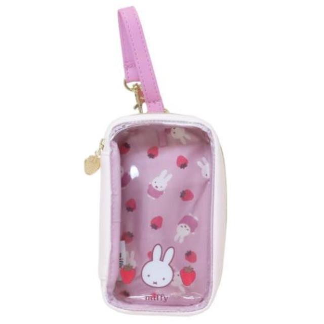 小禮堂 Miffy 米飛兔 皮質手提透明化妝包 (草莓款)