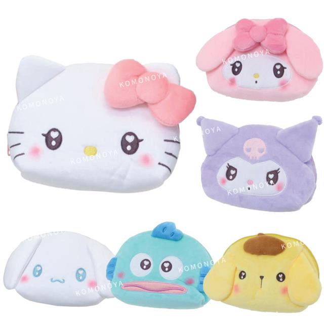 小禮堂 Sanrio 三麗鷗 絨毛大臉化妝包 (水汪汪) Kitty 美樂蒂 酷洛米 布丁狗 大耳狗