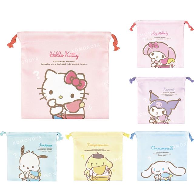 小禮堂 Sanrio 三麗鷗 尼龍束口收納袋 (後揹包回眸款) Kitty 美樂蒂 酷洛米 布丁狗