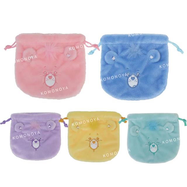 小禮堂 Care Bear 絨毛大臉造型束口袋 (彩虹色)