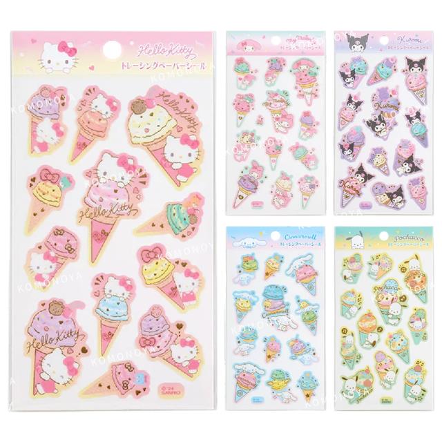 小禮堂 Sanrio 三麗鷗 造型燙金貼紙組 (甜筒款) Kitty 大耳狗 酷洛米