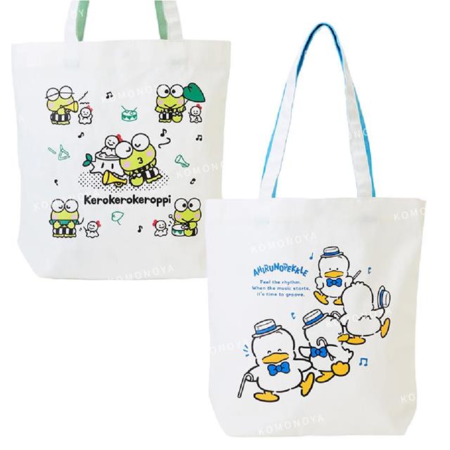小禮堂 Sanrio 三麗鷗 棉質直式肩背袋 (蛙鴨蛙鴨蛙2.0) 大眼蛙 貝克鴨