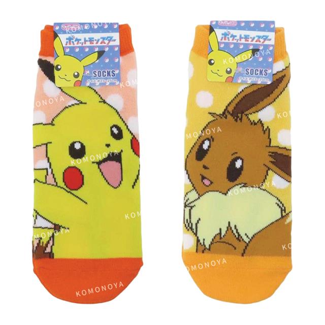 小禮堂 Pokemon 寶可夢 成人棉質踝襪 23-25cm (圓點款) 皮卡丘 伊布