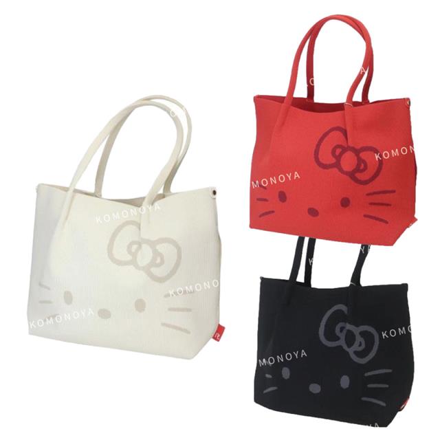 小禮堂 Sanrio 三麗鷗 Hello Kitty 針織肩背包 L (大臉款)