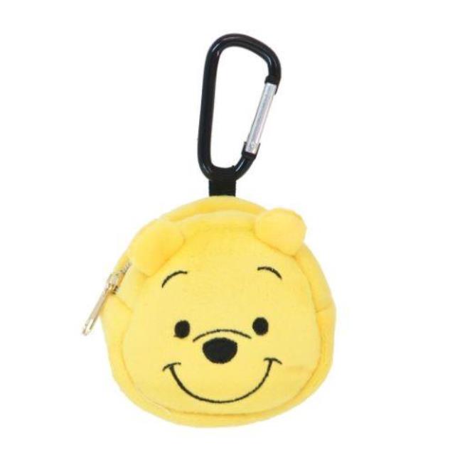 小禮堂 迪士尼 小熊維尼 絨毛造型零錢包附扣環 (大臉款)
