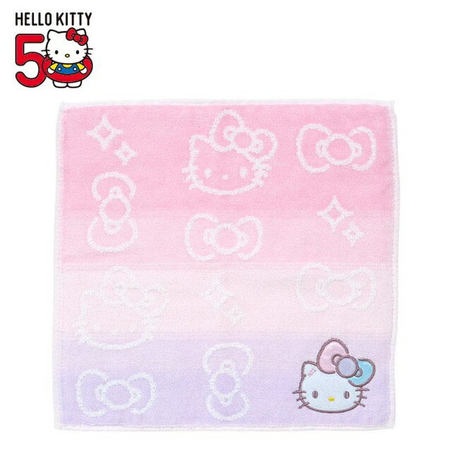 小禮堂 Sanrio 三麗鷗 Hello Kitty 棉質小方巾 25x25cm (50週年The Fashionable Ribbons)
