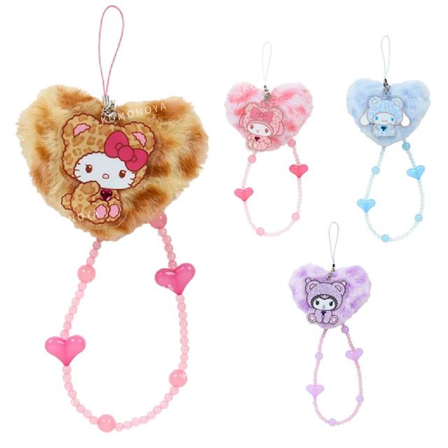 小禮堂 【限購】Sanrio 三麗鷗 絨毛造型手機吊飾 (熊熊豹一下) Kitty 美樂蒂 大耳狗 酷洛米