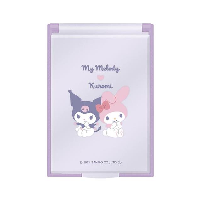 小禮堂 Sanrio 三麗鷗 美樂蒂 酷洛米 塑膠方形隨身鏡 (紫坐姿款)