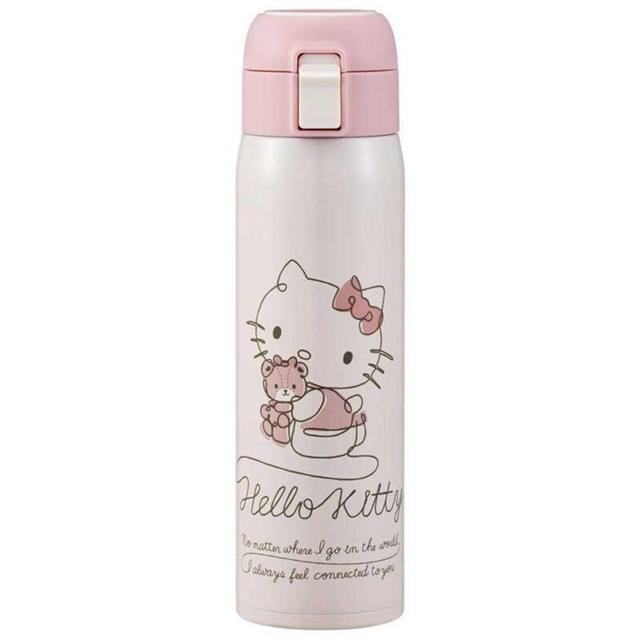 小禮堂 SKATER Hello Kitty 彈蓋式不鏽鋼吸管保溫瓶 480ml STOT5ST (抱小熊)