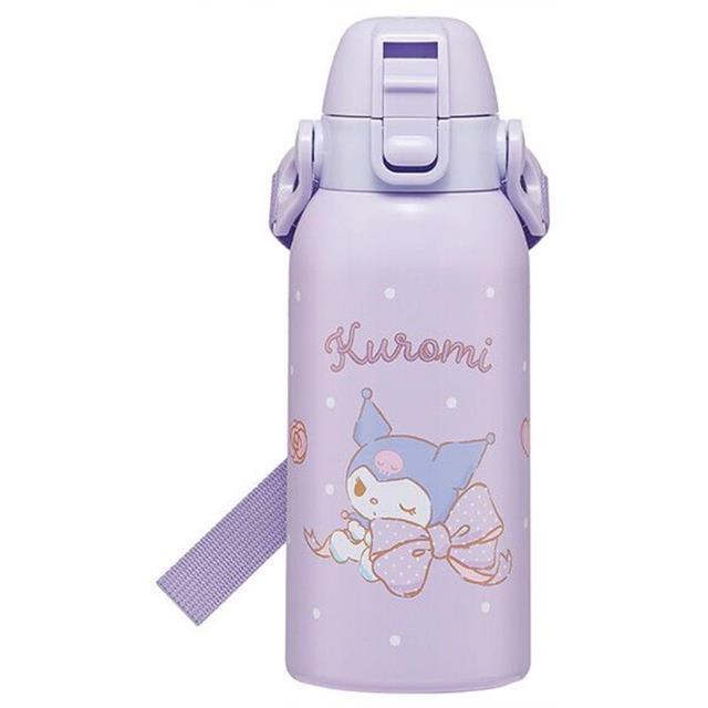 小禮堂 SKATER 三麗鷗 酷洛米 彈蓋式直飲保冷不鏽鋼水壺 附背帶 600ml STCH6 (蝴蝶結款)