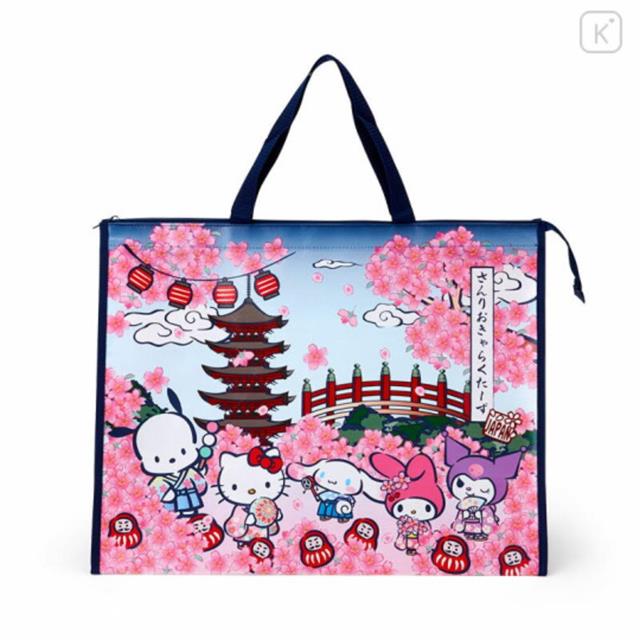 小禮堂 Sanrio 三麗鷗 大集合 和風環保購物袋 XL (櫻花和服款)