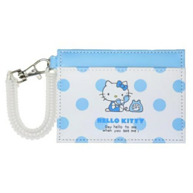 小禮堂 Sanrio 三麗鷗 Hello Kitty 皮質彈簧扣票卡夾 (電話 復古水藍)