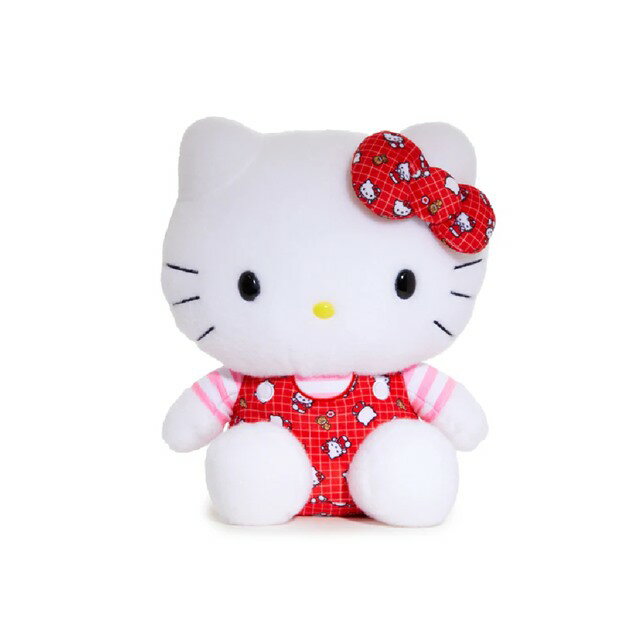 小禮堂 Sanrio 三麗鷗 Hello Kitty 絨毛玩偶娃娃 S (50週年 紅格紋滿版款)