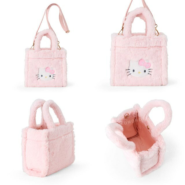 小禮堂 Sanrio 三麗鷗 菱格紋絨毛手提肩背兩用包  (大臉款) Kitty 美樂蒂 酷洛米 1