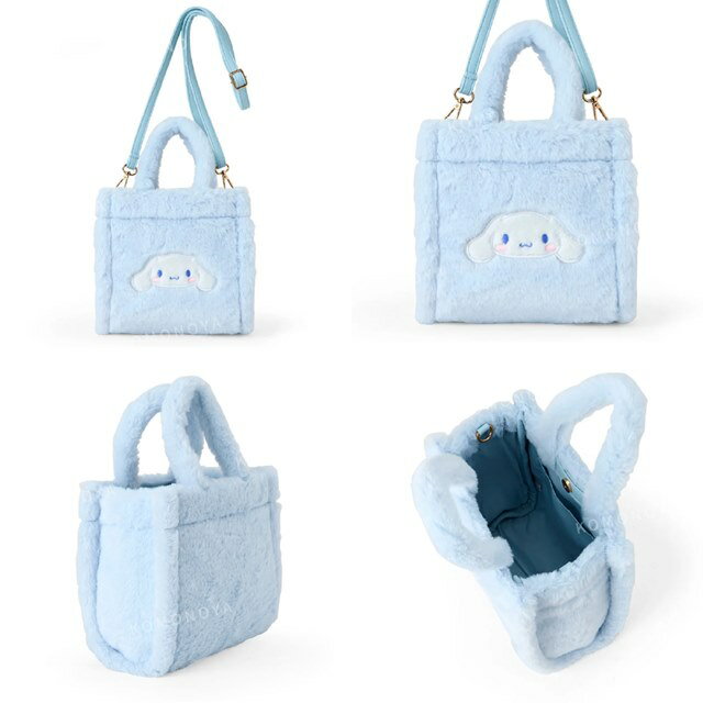 小禮堂 Sanrio 三麗鷗 菱格紋絨毛手提肩背兩用包  (大臉款) Kitty 美樂蒂 酷洛米 2