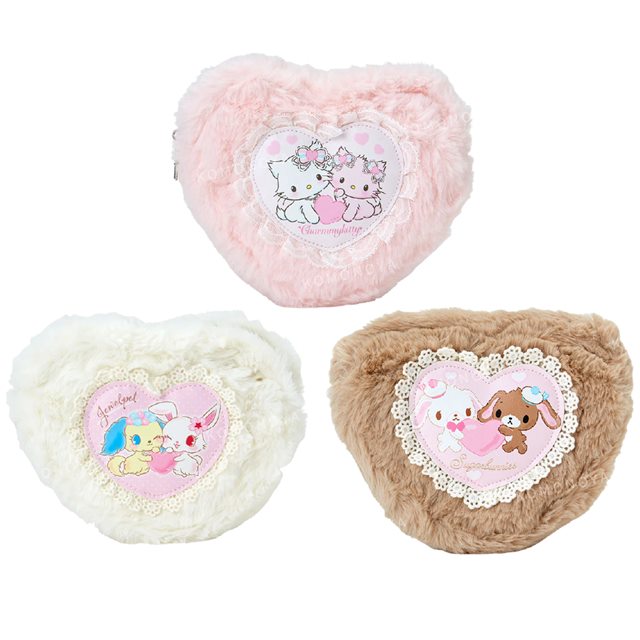 小禮堂 Sanrio 三麗鷗 絨毛愛心化妝包 (超新星2.0) 蜜糖邦尼 charmmy 寶石寵物