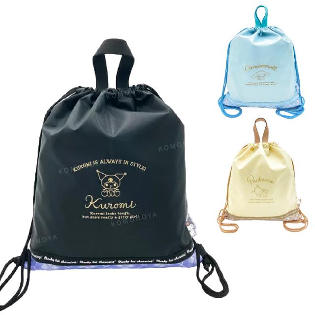 小禮堂 Sanrio 三麗鷗 尼龍兩用束口後背袋 (格紋款) 酷洛米 大耳狗 帕恰狗