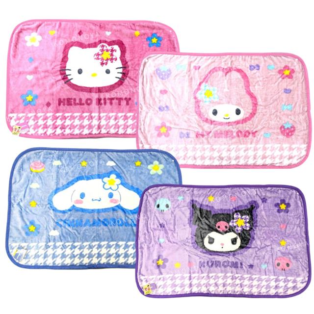 小禮堂 Sanrio 三麗鷗 絨毛披肩毛毯 100x70cm (復古千鳥格) Kitty 大耳狗 酷洛米